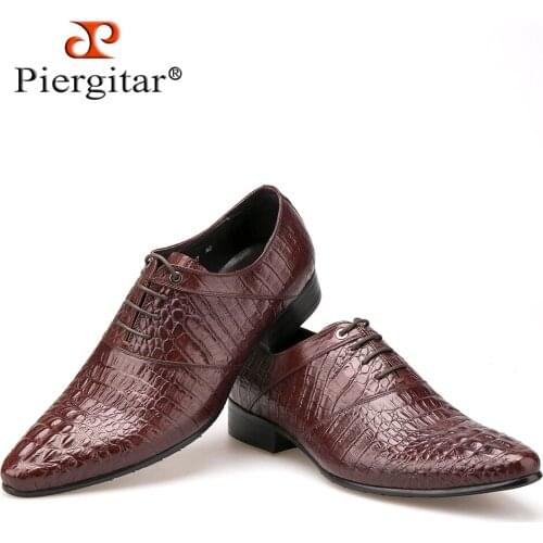 Crocodile embossed brown genuine leather men Shoes Handmade Oxford lace-up Shoe For Men Casual Business Dress Shoes Mens Flat