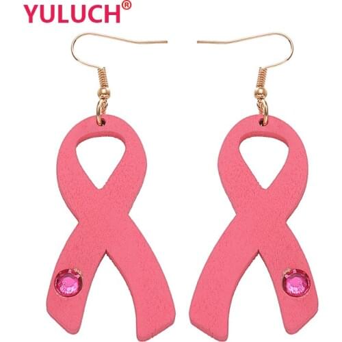 YULUCH Popular Luxury Design Wooden Pink Tie Inlaid Acrylic Beads Pendant Earrings for Cute Youth Ladies Girls Jewelry Gifts