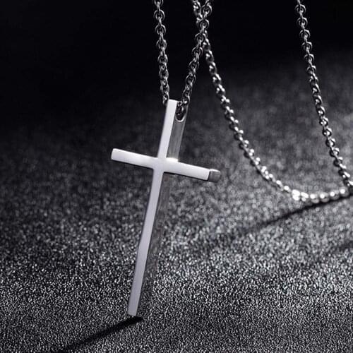 Simple Titanium Steel Cross Pendant Necklace for Men Women Minimalist Jewelry Male Female Prayer Necklaces Chokers Silver Color