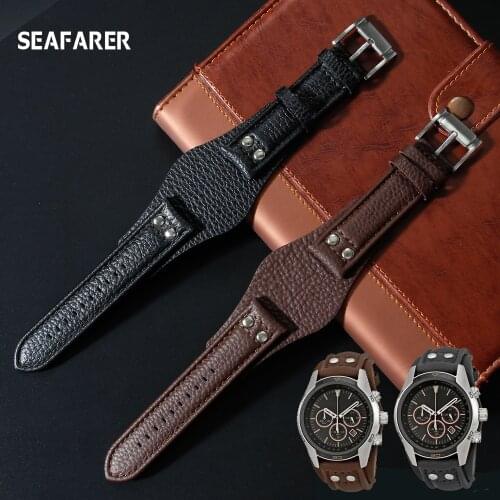 Genuine Leather Watch Strap For Fossil CH2564 CH2565 CH2891CH3051 wristband 22mm black brown tray watchband with rivet style