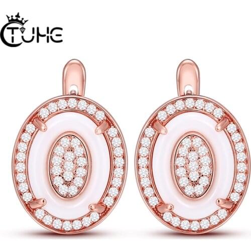 Ceramic Women Earrings Elegant Style Egg U Shape Earring For Women Wedding Engagement Jewelry Rhinestone With White Ceramic Gift