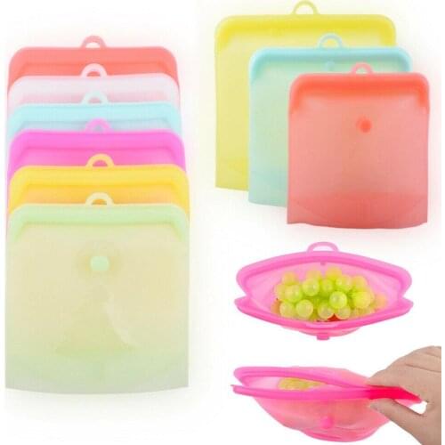 Silicone Food Bag Zero Waste Ziplock Fresh Sealed Bags Reusable Snack Bag Vegetable Fruits Sandwich Bag Food Storage Container