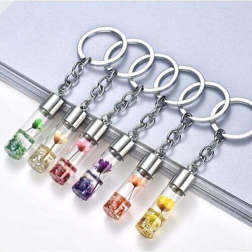 Creative Dry Vase Keychain Everlasting Flower Sparkling Keyring Girls Girls Car Bag Accessories in Various Colors