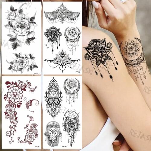 Wing Pendant Temporary Tattoos For Women Adults Realistic Butterfly Elephant Lace Dahlia Fake Tattoo Sticker Sexy Arm Tatoos Owl