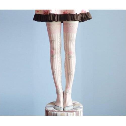 High Quality Super Sweet Lolita Pantyhose Womens Tights Printed Flower Pantyhose Female Girl Tights