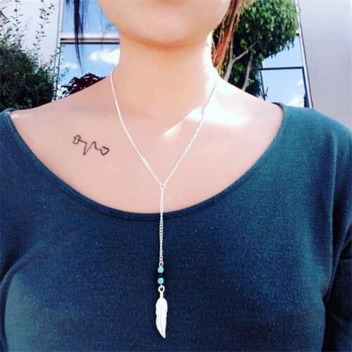 Women Y Necklace & Pendant Feather Necklace Gold Silver Plated Collier Femme Bar Lariat Choker Necklaces Boho Jewelry