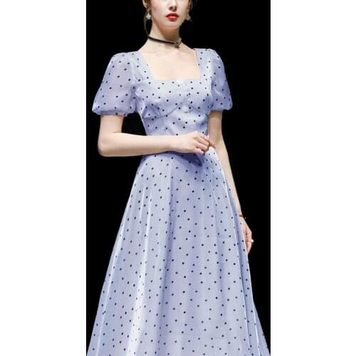French polka-dot dress temperament waist skirt short sleeve slim long dress womens summer dress 2021 new Rayon vintage