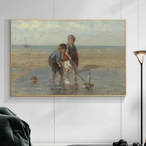 Famous Painting The Toy Sailboat By JOZEF ISRAELS Art Oil Painting Prints on Canvas Wall Art Picture for Living Room Home Decor