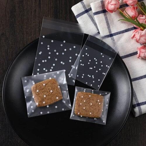 100 PCS/Lot Translucent Dots Plastic Cookie Packaging Bags Cupcake Wrapper Self Adhesive Bags Birthday Party Wedding Decorations