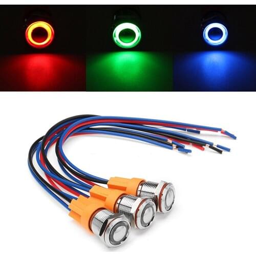 12V-24V 4Pin Self-Locking Switch 12mm Metal ON/OFF LED Push Button Switch Wiring Harness Switch Waterproof