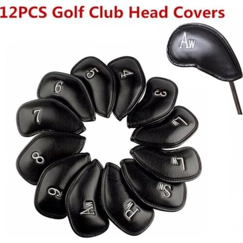 12PCS Golf Club Head Covers Pu Golf Cap Hardcore PU Cap Iron Steel Golf Club Cover 3, 4, 5, 6, 7, 8, 9, LW, SW, PW, AW