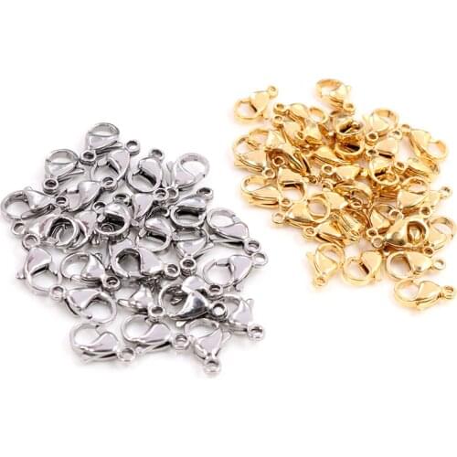 30pcs/lot 10*5mm 12*7mm Stainless Steel Gold Lobster Clasp Hooks for Necklace&Bracelet Chain DIY Fashion Jewelry Findings