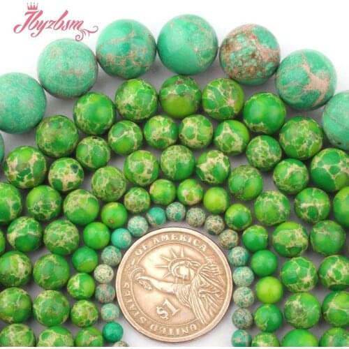 6,8,10,12,14mm Smooth Round Beads Apple Green Sea Sediment Stone Beads For DIY Necklace Bracelat Jewelry Making 15"Free Shipping