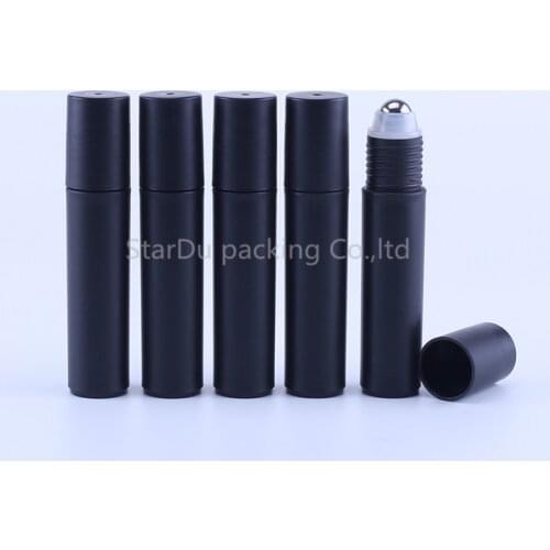 6pcs 10ml Black PP Plastic Roll on Bottle with Stainless Steel Roller Ball Small Essential Oil Roller Refillable Bottles