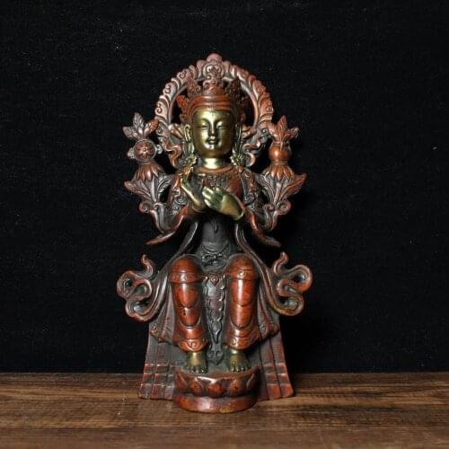 7"Tibet Buddhism Temple Old Bronze Gilt Real gold Prajna Buddha Statue Guanyin Bodhisattva statue Enshrine the Buddha