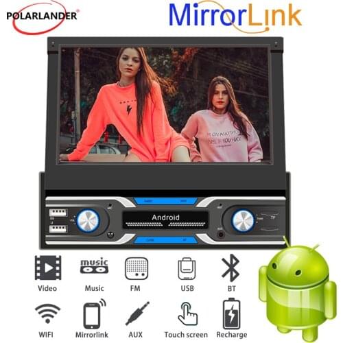 Car Radio 1 Din Android 9.0 GPS WiFi Bluetooth 4.0 Dual Screen 60W 40 Languages 3USB Video Output DVR FM 1G+16G 7 "HD RCA App