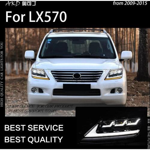 AKD Car Styling Head Lamp for LX570 Headlights 2009-2015 LX570 LED Headlight LED DRL Projector Lens Low Beam Auto Accessories