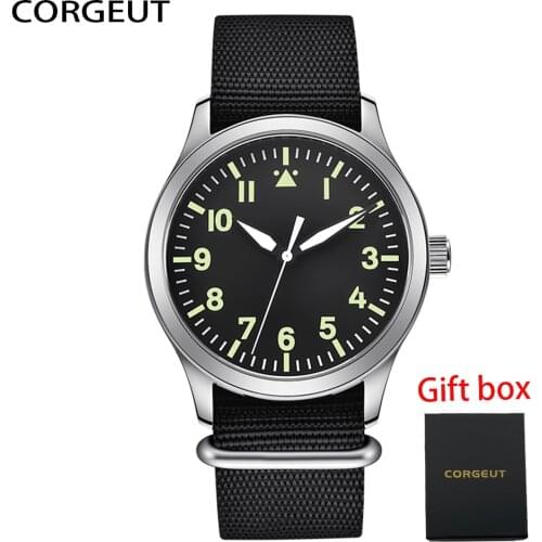CORGEUT Business Watch Men Automatic Mechanical Luxury Brand Sport Clock Leather Strap Luminous Wrist Watches Pilot Мужские часы