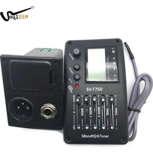 SV-T750 5 Band Acoustic Guitar EQ Equalizer with Tuner Guitar Piezo Pickup EQ Preamp with Digital Procedding Tuner Accessories