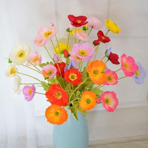 High-quality Silk Artificial Poppies 4 Heads Flowers DIY Wedding Decoration Christmas Party Fall Home Decor Poppy Fake Flower