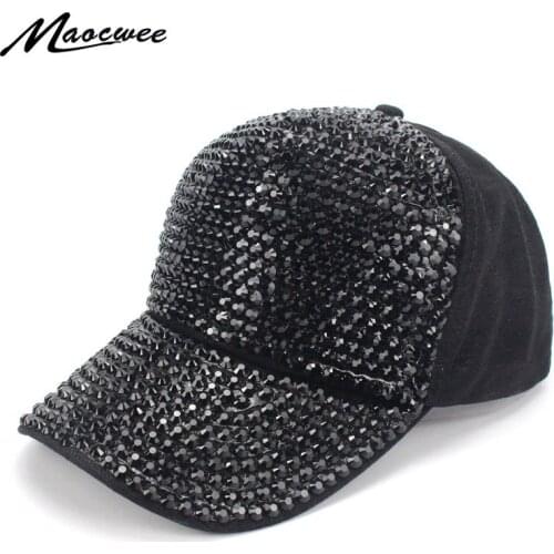 Female Rhinestone Baseball Cap Unisex Casual Hip-hop Acrylic Solid Color Snapback Hat Cap Adjustable Diamond Baseball Caps 2019