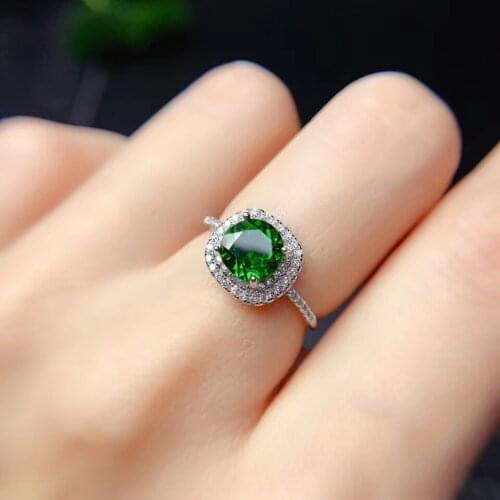 Fashion green diopside gemstone ring for girl 925 silver jewelry birthday party anniversary gift natural gem bright green color