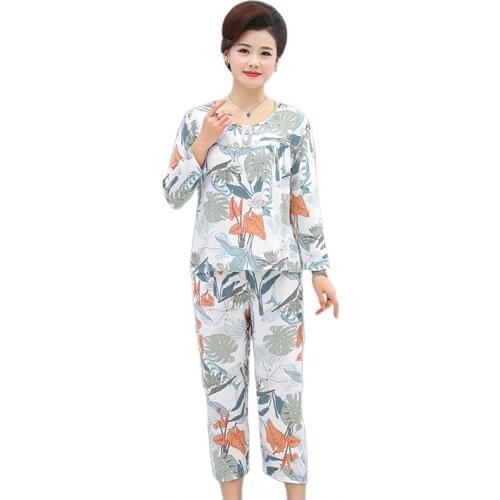 Top selling product in 2020 Home clothes fo women Large size pajamas summer printing Middle age clothing 2 piece set Loose 1848