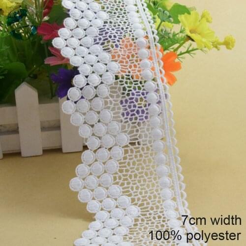 10yards 7cm white polyester embroidery lace french lace ribbon fabric guipure diy trims warp knitting sewing Accessories#3810