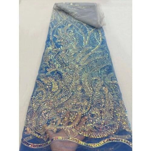 Latest SYJ-528882 African Mesh Lace Fabric Embroiderey Sequins Beads French Tulle Laces Fabric For Nigerian Wedding Party