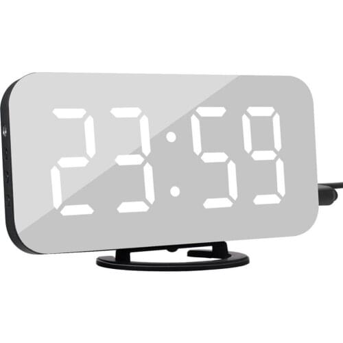 Minimalist Digital LED Mirror Dual USB Port Charge Phone Snooze Desk Alarm Clock Luminous Design LED Display Mirror Clock