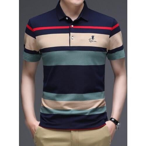 Male Polo Shirt Short Sleeve Summer Tops Tees Brand Mens Polo Shirts Casual Business Striped Polos for Husband/ Father