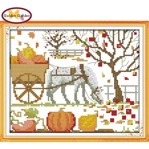GG Magical Pumpkin Cross Stitch Embroidery Needlework Set Kits 11CT 14CT Joy Sunday Chinese Cross Stitch Pattern for Home Decor