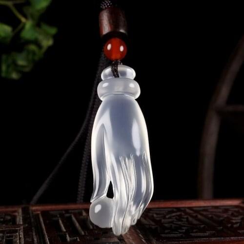 Natural ice white chalcedony palm pearl bergamot pendant