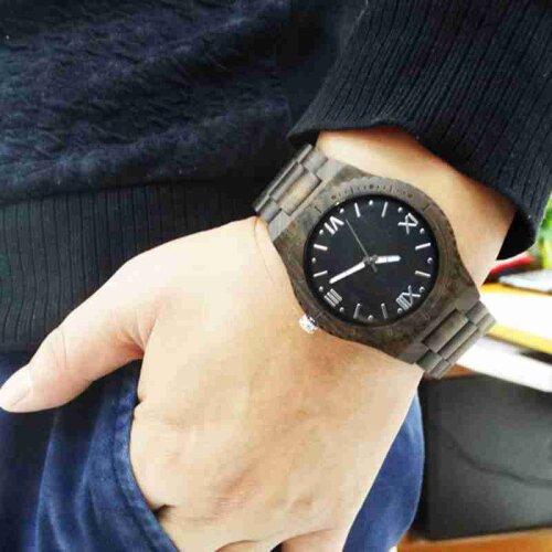2021 New Fashion Men Black Wooden QUARTZ Watches Roman Design Wooden Strap Watches For Male Christmas Gifts Drop Shipping