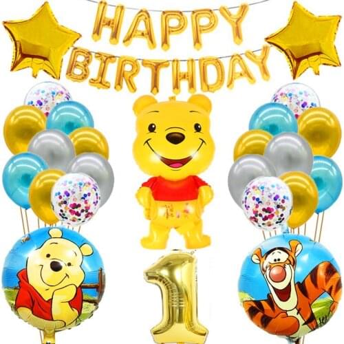 New Big size 39pcs/set Disney Happy birthday kids child Winnie bear disposable banner balloon party decoration supplier