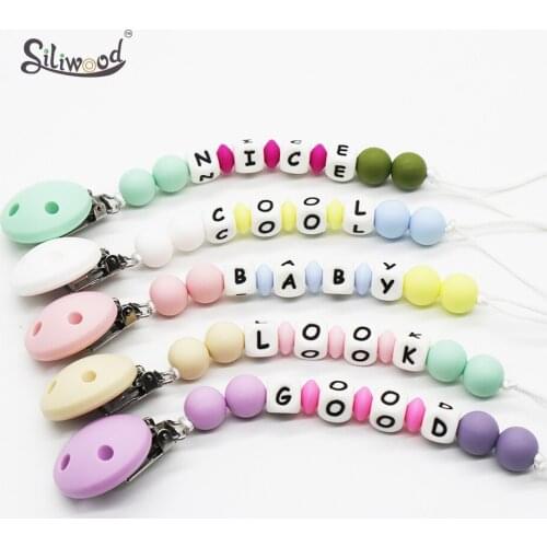 New Personalised Name Silicone Baby Pacifier Clip Pacifier Chain For Baby Teething Toys Holder Soother Chew Toy Dummy Clips