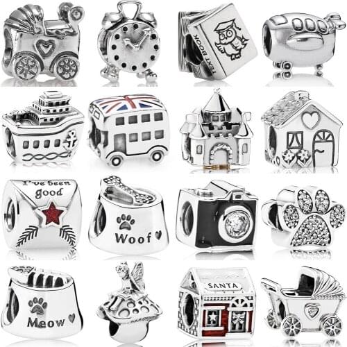 NEW 100% Real 925 Sterling Silver Alarm Clock Footprint Charms Beads Clear CZ Fit Brand Bracelet Fashion Original Jewelry Gift