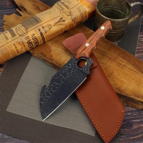 10 Inch Stainless Steel Hand Forged Boning Knife Bottle Opener Design Butcher Knife Fillet Meat Cleaver Knives Leather Sheath