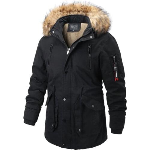 Fall And Winter New Solid Color Thick Fur Collar Cotton Mens Casual Warm Ski Coat