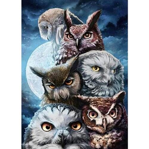 Bird Owls Diamond Art Moon Mosaic Embroidery Painting Big Size Rhinestone Drawing Picture Wall Decor Handcraft Gift New Arrival