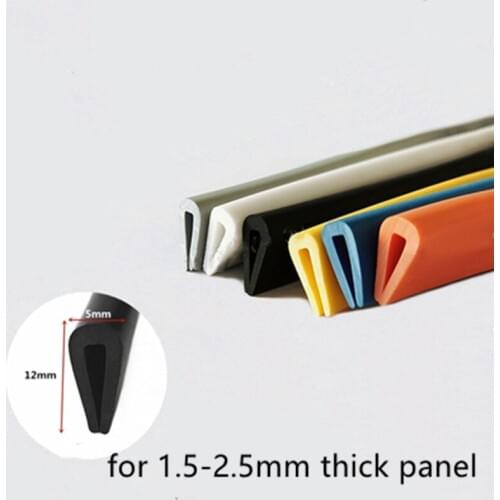 Rubber U Sealing Strip 12x5mm 2.5mm Glass Metal Car Wood Panel Board Edge Encloser Shield Gray Blue Green Orange Yellow Black