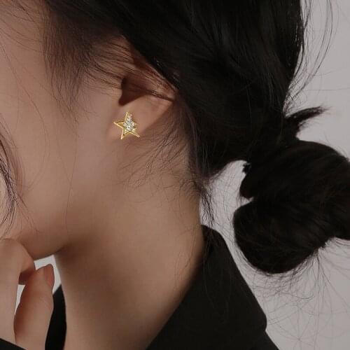 Star Stud Earrings Zircon For Women New Trendy Hot Sale Retro Simple Design Fashion Lady luxury Party Wedding Jewelry BOYULIGE