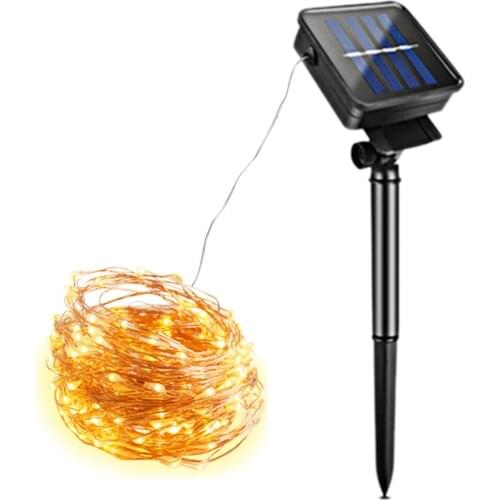 Solar Lamp Led String Sun Powered Copper Wire Strip Light Solar Panel Xmas Christmas Wedding Party Lawn Garden Night 10M 100leds