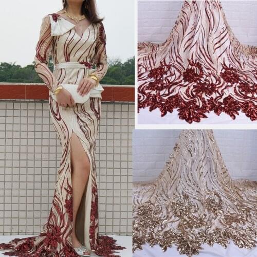 Heavy Work Sequined French Mesh Lace Fabric Embroidery African Net Tulle Lace Fabric With Sequins For Party Wedding Dress F1737