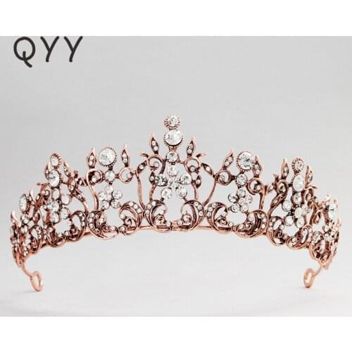 Vintage Crown Crystla Ancient Gold Tiaras and Crowns for Women Accessories Party Hair Jewelry Rhinestone Headpiece Headwear Gift