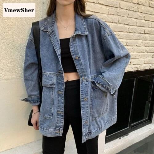 VmewSher New Spring Autumn Women Jacket Denim Long Sleeve Fashion Big Pockets Female Casual Basic Jean Coat Streetwear Outwear