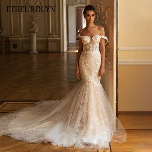 ETHEL ROLYN Mermaid Wedding Dress 2021Glamorous Backless Beading Flowers Bridal Shiny Appliques Sweetheart Cap Sleeve Bride Gown