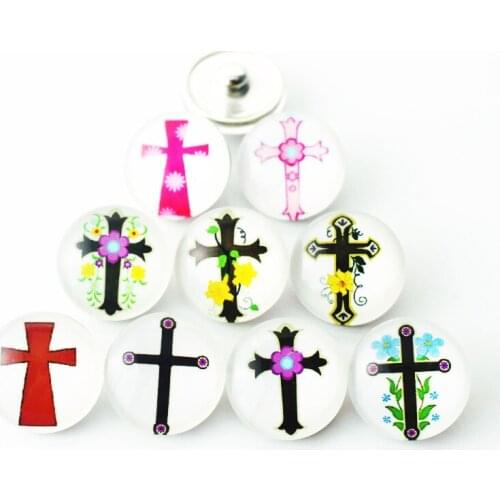 12pcs/lot glass snap buttons cross 18mm leather clasp snap button Bangles snap bracelet jewelry