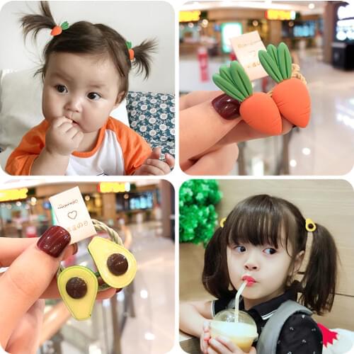 2Pcs/Set Girls Cute Fresh Fruit Avocado Hair Bands Children Headwear Ponytail Holder Headbands Hairband Kids Hair Accessories