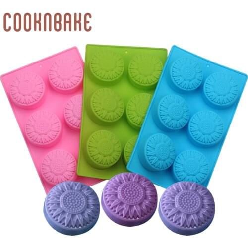 COOKNBAKE flower Silicone Mold for soap round cake pastry bakeware handmade soap resin tool 6 cavity cake decorating